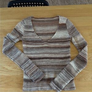 Paloma Wool Brown & Cream Striped Ribbed Knit Top